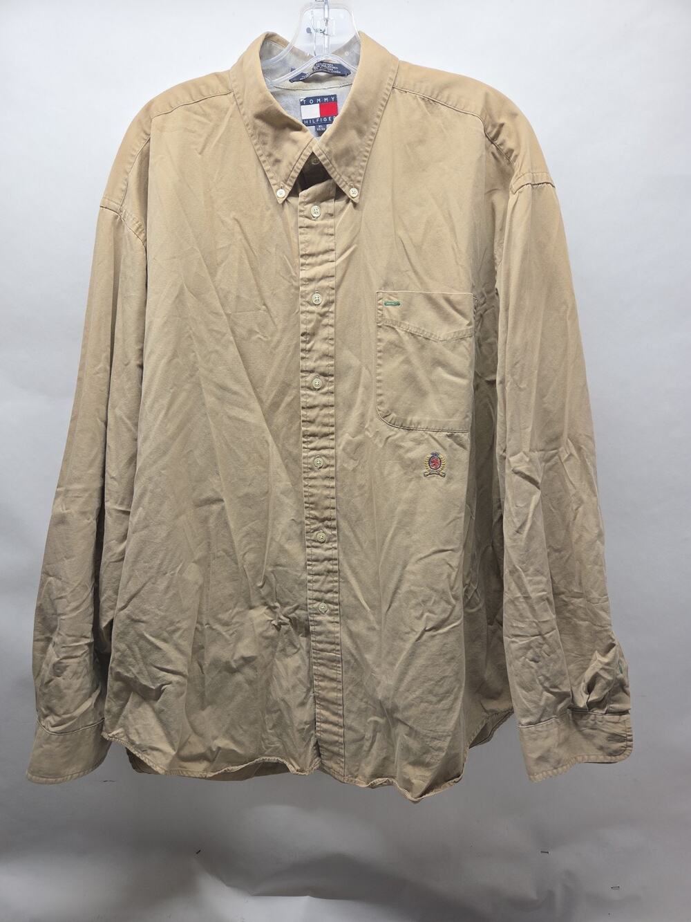 Vintage Tommy Hilfiger Mens Long Sleeve Button Down Shirt Size XLarge Beige